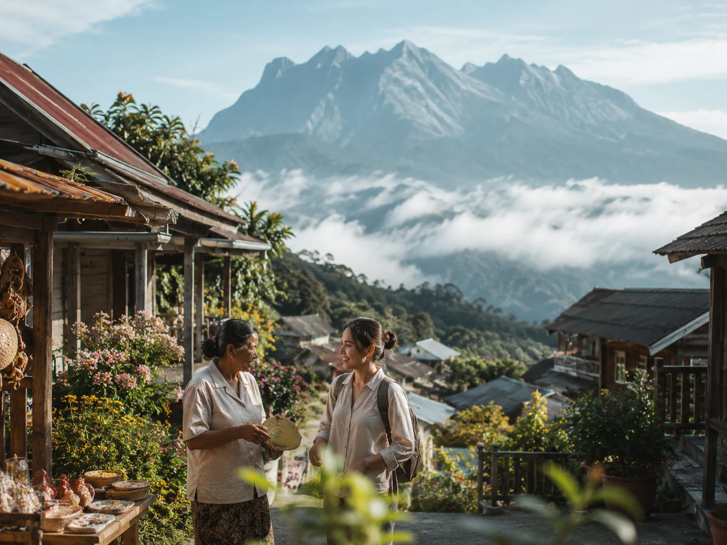 Sunrise viewpoint overlooking mountain villages around Kundasang