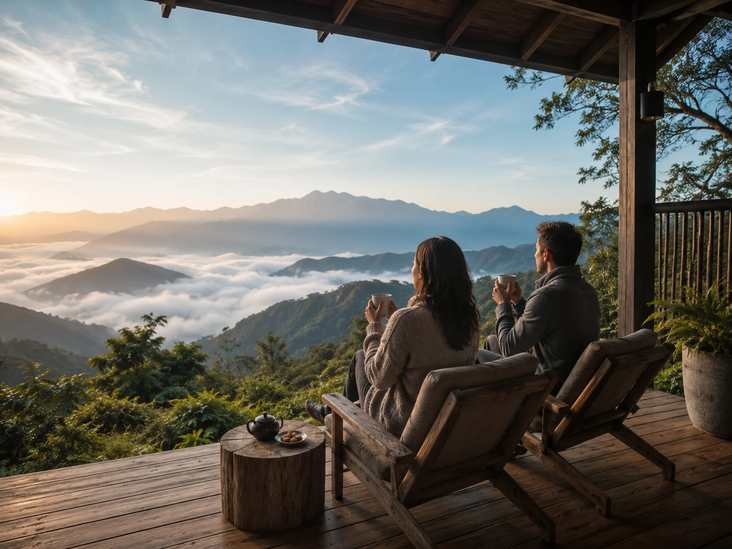 Couple watching sunrise during a Kinabalu highland tour